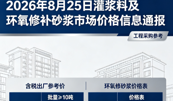 木里2026年8月25日灌浆料及环氧修补砂浆市场价格信息通报